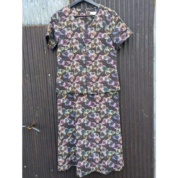 Vintage Y2K Butterfly Dress Size 8 Brown Midi Modest Pastel Christopher & Bank - Picture 1 of 10